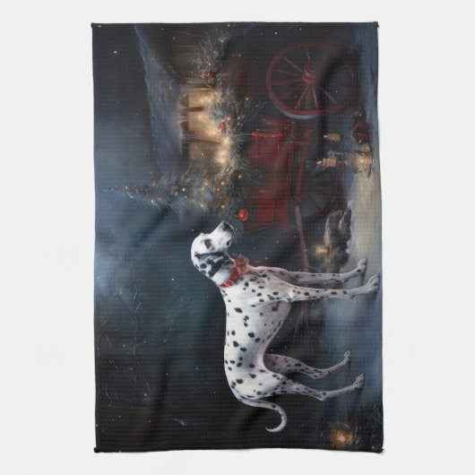 Dalmatiner Snowy Sleigh Weihnachtsdekor Geschirrtuch (Vertikal)