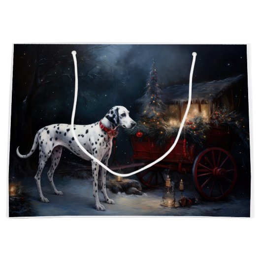 Dalmatiner Snowy Sleigh Weihnachtsdekor Große Geschenktüte (Vorderseite)
