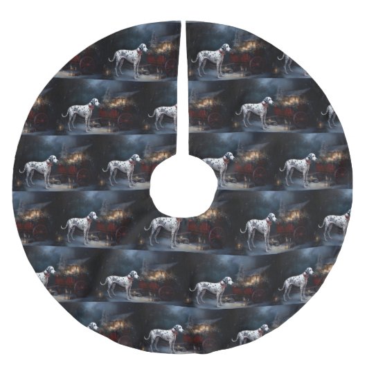 Dalmatiner Snowy Sleigh Weihnachtsdekor Polyester Weihnachtsbaumdecke (Vorderseite)