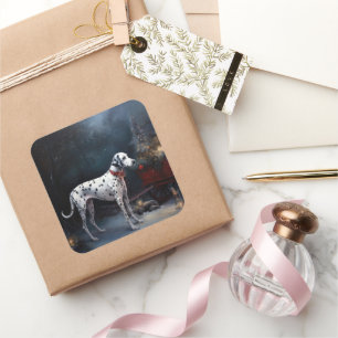 Dalmatiner Snowy Sleigh Weihnachtsdekor Quadratischer Aufkleber