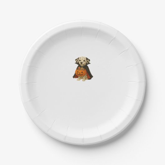 Dalmatiner Trick-oder Leckerei Halloween Hund mit Pappteller (Vorderseite)
