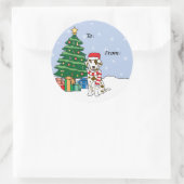 Dalmatiner und Weihnachtsbaum Runder Aufkleber (Tasche)