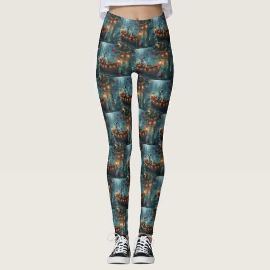 Dalmatiner Weihnachten Feierliche Reise Leggings (Vorderseite)