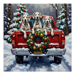 Dalmatiner-Weihnachts-Rotlastwagen-Feiertag Poster