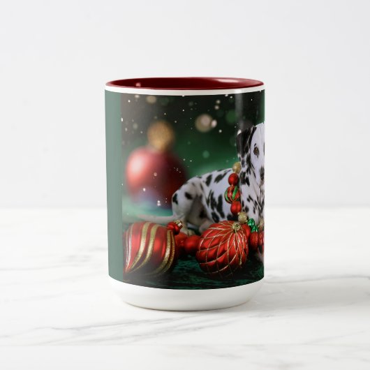 Dalmatiner Weihnachts-Tasse Zweifarbige Tasse (Mittel)