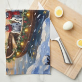 Dalmatiner Weihnachtsboot-Feiertag Geschirrtuch (Viertel Falte)