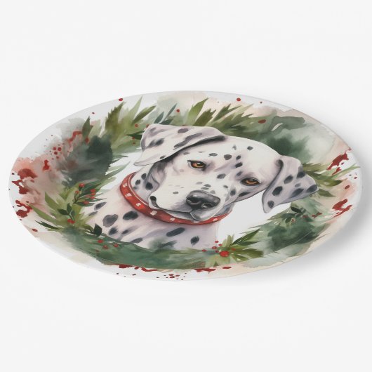 Dalmatiner Weihnachtsfest Pappteller (Schrägansicht)