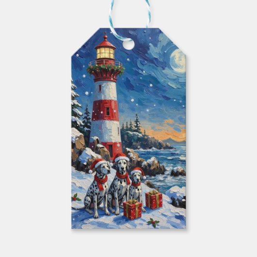 Dalmatiner-Weihnachtsleuchtturm-Feiertag Geschenkanhänger (Vorderseite)