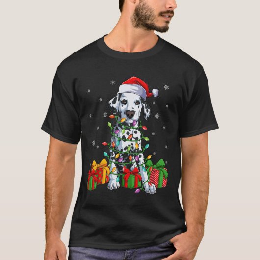 Dalmatiner Weihnachtsmannmütze Ugly Weihnachtsbele T-Shirt (Vorderseite)