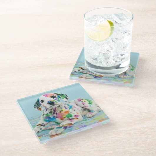 Dalmatiner-Welpe Glasuntersetzer (Schrägansicht)