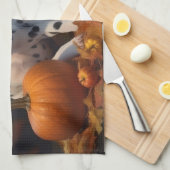 Dalmatiner Welpe Herbst Kürbis Geschirrtuch (Viertel Falte)