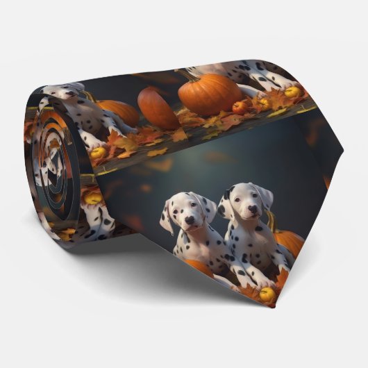 Dalmatiner Welpe Herbst Kürbis Krawatte (Gerollt)