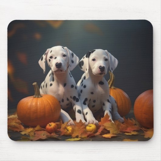 Dalmatiner Welpe Herbst Kürbis Mousepad (Vorne)