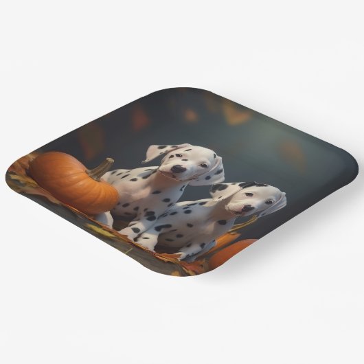 Dalmatiner Welpe Herbst Kürbis Pappteller (Gewinkelt)