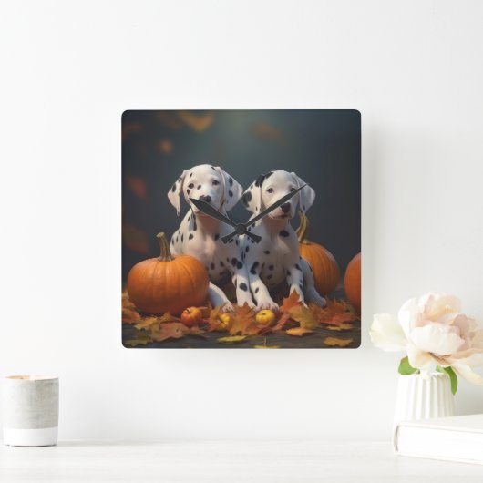 Dalmatiner Welpe Herbst Kürbis Quadratische Wanduhr (Zuhause)
