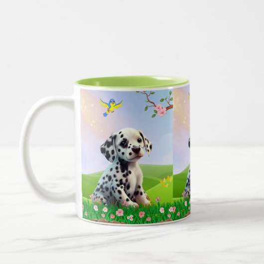 Dalmatiner Welpe sitzend in einem Kinderzimmer Zweifarbige Tasse (Links)