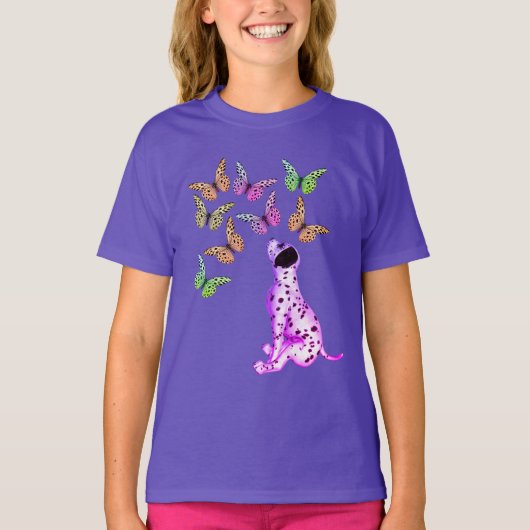 Dalmatiner Welpe und bunte Schmetterlinge T-Shirt (Vorderseite)