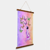 Dalmatiner Welpe und bunte Schmetterlinge Wandteppich Mit Holzrahmen (Gewinkelt)