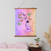 Dalmatiner Welpe und bunte Schmetterlinge Wandteppich Mit Holzrahmen (Schlafzimmer)