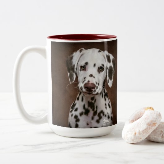 Dalmatiner Welpe Zweifarbige Tasse (Mit Donut)