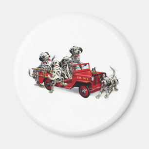 Dalmatiner-Welpen mit Feuerwehrauto Magnet