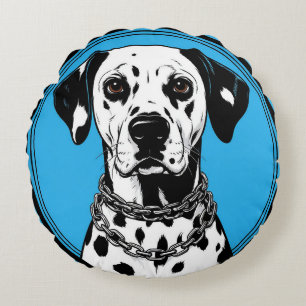 Dalmatinerhund mit Kettenhalsband Rundes Kissen