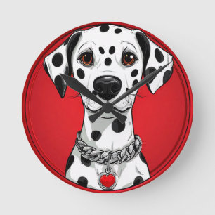 Dalmatinerhund mit rotem Herz-Halsband Runde Wanduhr
