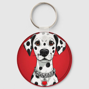 Dalmatinerhund mit rotem Herz-Halsband Schlüsselanhänger