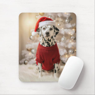 Dalmatinerhund mit rotem Weihnachtspullover Mousepad