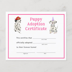 Dalmatiners Girl Party Welpe Adoption Zertifikat