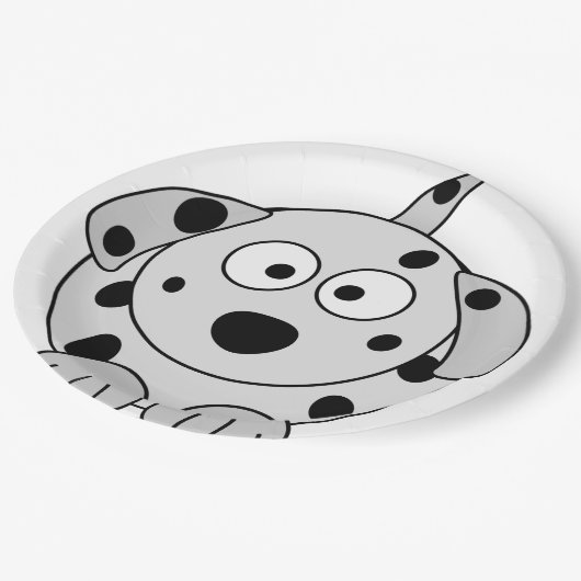 dalmatinischer schwarzer runder Cartoon Pappteller (Schrägansicht)