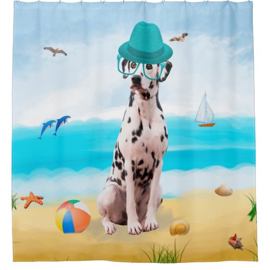 Dalmation Dog on Beach Duschvorhang (Vorderseite)