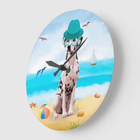 Dalmation Dog on Beach Große Wanduhr (Winkel)