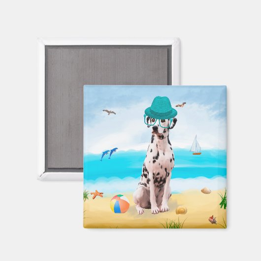 Dalmation Dog on Beach Magnet (Vorderseite/Rückseite)