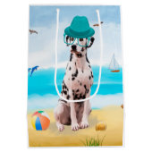 Dalmation Dog on Beach Mittlere Geschenktüte (Rückseite)