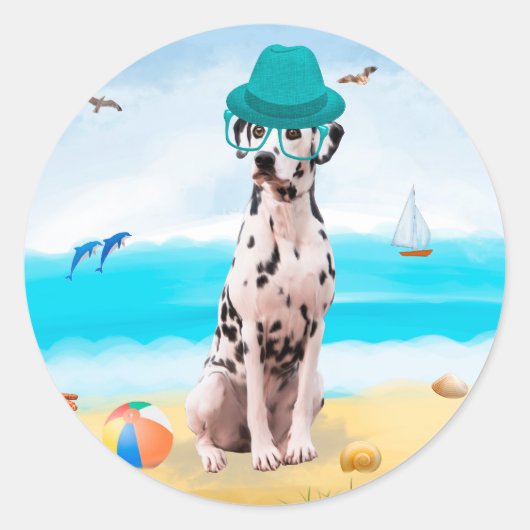 Dalmation Dog on Beach Runder Aufkleber (Vorderseite)