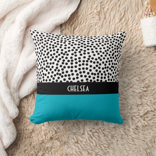 Dalmation Punkte mit Monogramm Colorblock Aqua Kissen (Decke)