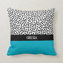 Dalmation Punkte mit Monogramm Colorblock Aqua Kissen