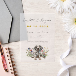Dalmierung Hund und Wildblumen Save the Date Pergament Einladungen
