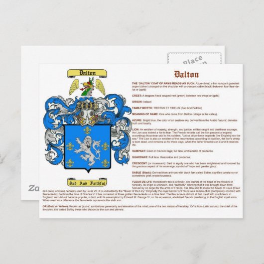 Dalton (Bedeutung (irisch)) Postkarte (Vorne/Hinten)