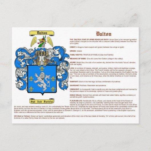 Dalton (Bedeutung (irisch)) Postkarte (Vorderseite)