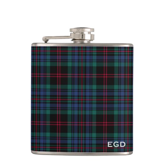 Daly Tartan Monogram Royal Blue Kariert Flachmann (Vorderseite)