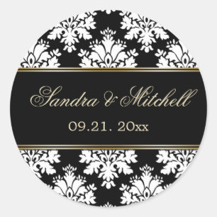 Damak Schwarz-Weiß-Hochzeit Runder Aufkleber