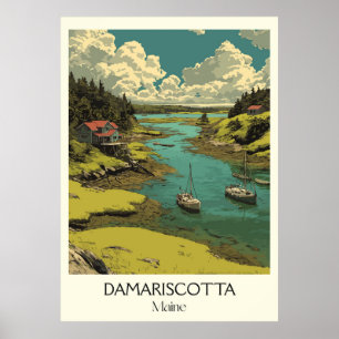 Damariscotta ME Vintag River Boats Küstenlinie Kun Poster