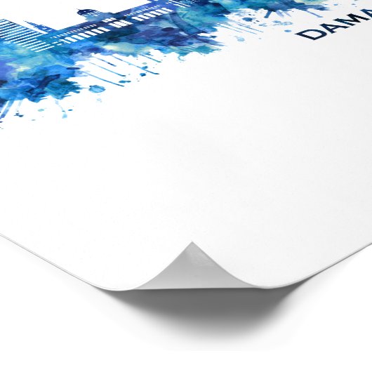 Damascus Syria Skyline Blue Poster (Ecke)