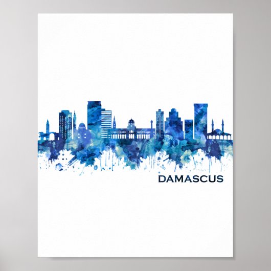 Damascus Syria Skyline Blue Poster (Vorne)