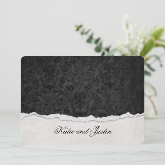 Damasdesign mit abgerissener Kante Einladung (Stehend Vorderseite)