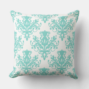 Damask 02 Muster - Aqua Blue on White Kissen