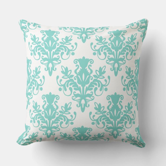 Damask 02 Muster - Aqua Blue on White Kissen (Vorderseite)