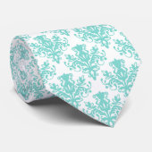Damask 02 Muster - Aqua Blue on White Krawatte (Gerollt)